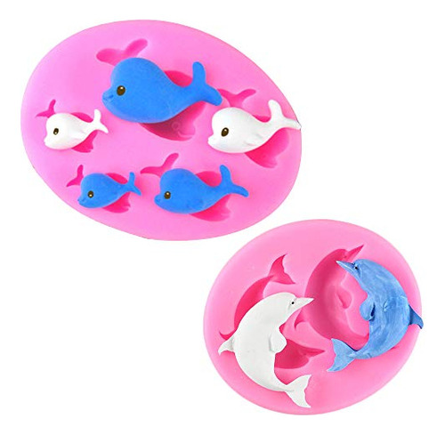 Juego De 2 Moldes Para Fondant De Delfín, Silicona, Ballena