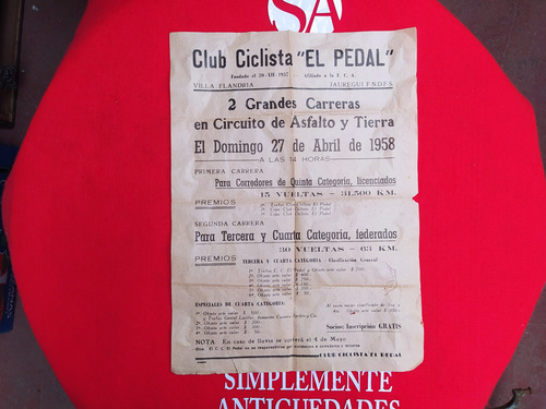 Antiguo Flyer De Carrera Bicicletas 1957 Flandria Ref. 354 (Usado)
