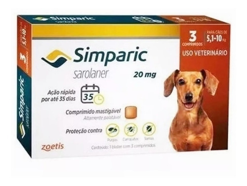 Simparic 20mg 5 A 10kg C/3 Comprimidos