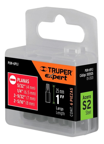 Juego De 6 Puntas Planas, Largo 1', Truper Expert 100505