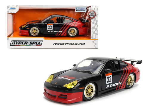 1/24 Porsche 911 Gt3 (996) Jada Color Negro/rojo Advan