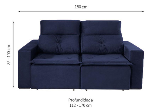 Sofá 3 Lugares Retrátil E Reclinável Porto Rico Suede Azu...