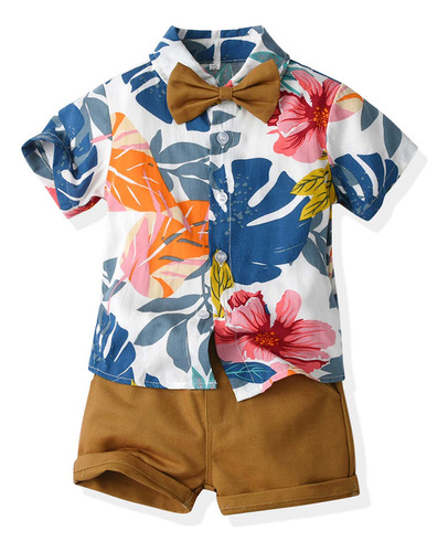 Camisa Floral Para Niños, Verano, Vacaciones, Playa, Manga C