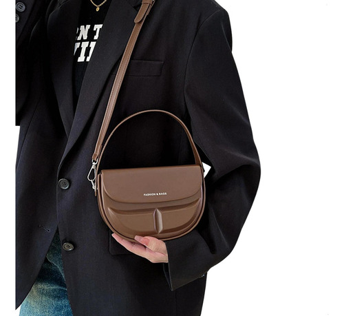 Mini Bags Carteras De Mujer Cuero Pu Rigida Cartera De Lujo Acabado De Los Herrajes Plateados Color Marrón Correa De Hombro Marrón Diseño De La Tela Liso