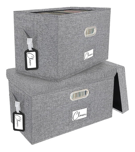 Vinyl Record Storage Box Set Of 2 - For 7 /45 Rpm Lps, Grey 