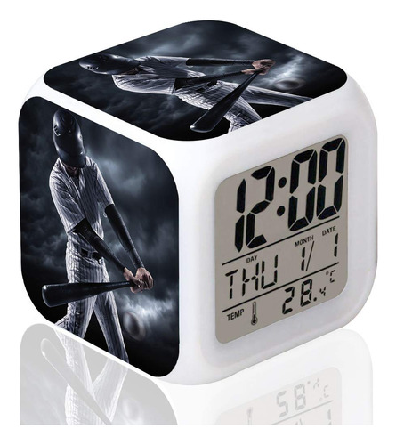 Reloj Despertador Led Diseño Jugador Beisbol Mesa Escritorio