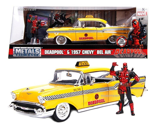 Deadpool Taxi Chevy 1967 1:24 Con Figura Die Cast Jada