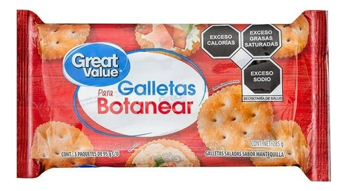 13 Pzas Galletas Saladas Great Value Sabor Mantequilla 285 G