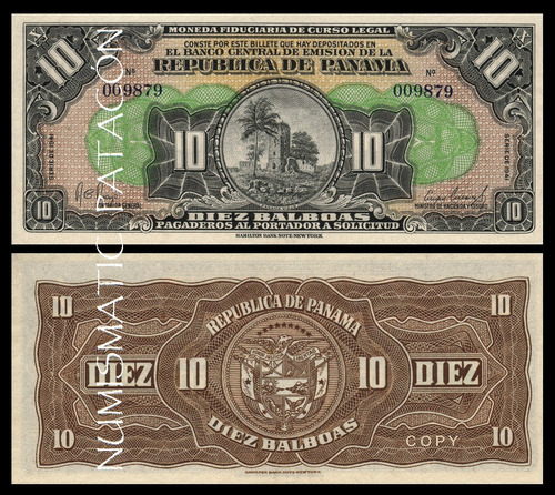 Billete 10 Balboas Panama 1941 - Copia - Facsímil