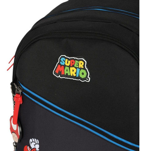 Mochila De Costas Super Mario Com Chaveiro Toad Luxcel Cor Azul