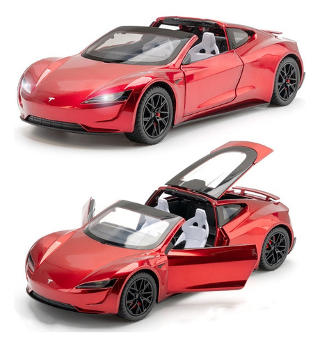 Tesla Roadster 1/24 Mini Coche Metálico Con Luz Y Sonido