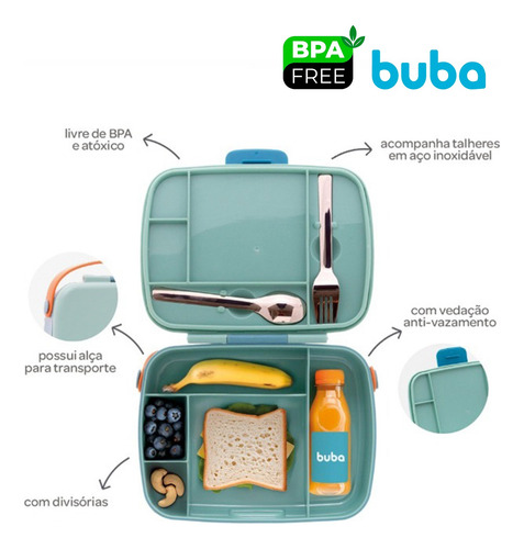 Lancheira Bento Box Com Talheres E Divisórias Magic Buba