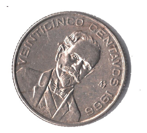 Veinticinco Centavos Madero,año 1966,fecha Clave,cuproniquel