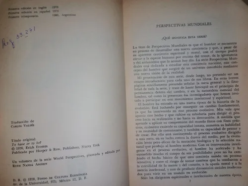 Libro Tener O Ser Erich Fromm