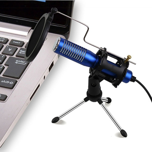 Imagen 2 de 7 de Microfono Gamer Studio Pc Usb Omnidireccional+tripode Negro