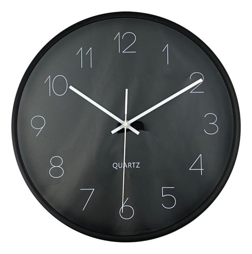 Reloj De Pared Negro Números Grande Plateado A Batería