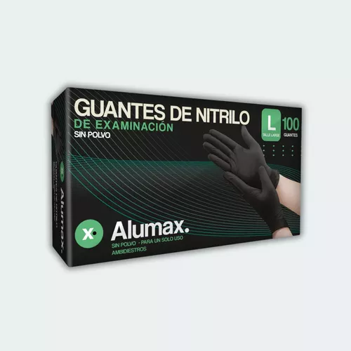 5 Cajas Guantes Nitrilo Negro Reforzado Con Anmat X 100