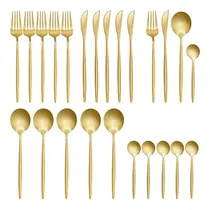 Comprar Juego De Cubiertos De 24 Piezas, Cubiertos Dorados De Acero