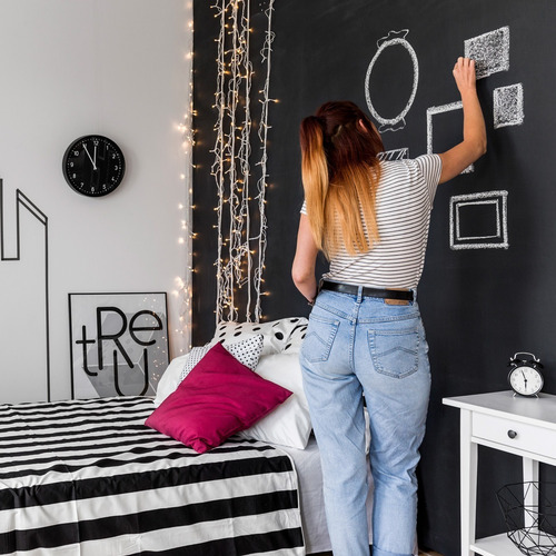 Imagem 6 de 10 de Papel De Parede Adesivo Lousa Quadro Negro Preto - 11 Unids.