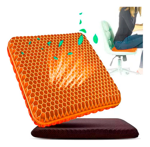 Cojin Gel Silicon Silla Ergonomico Casa Auto Oficina Panal Color Naranja Diseño de la tela Lisa