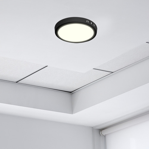 Kit 2 Painel Led 18w Lys Redondo Sobrepor Preto