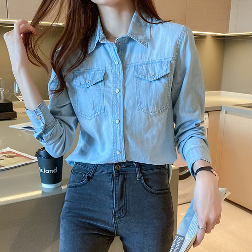 Camisa De Mezclilla De Mujer De Moda Delgada