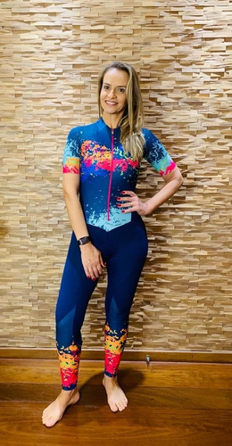 Macacão Ciclismo Feminino Aquarela Calça Mc