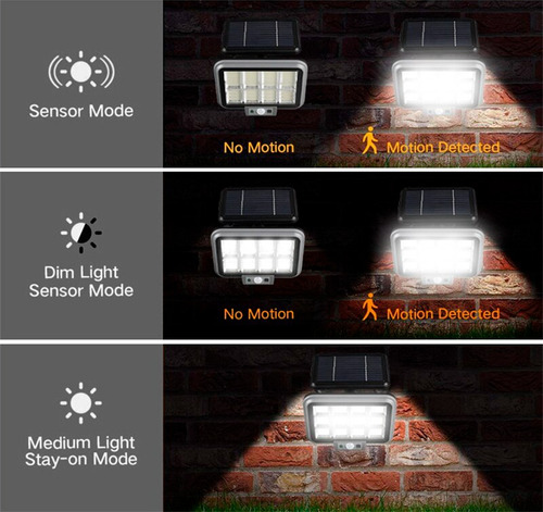 Foco Luz Con Panel Solar Sensor De Movimiento Exterior