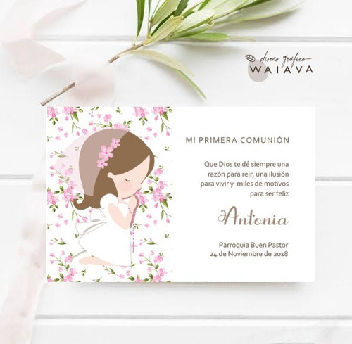 Imagen 2 de 9 de Estampitas Comunión Tarjetas Estampas Nenas Horizontal X 3u