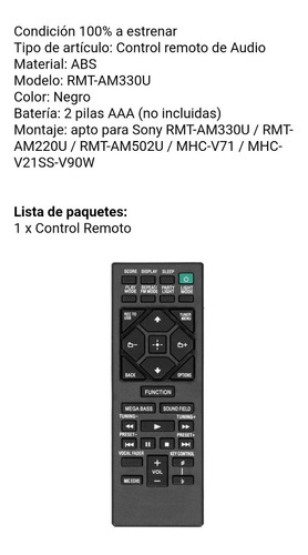 Control Remoto Para Torre De Sonido Sony 