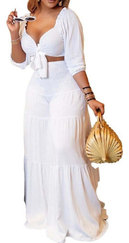 Conjunto De Pantalones De Cintura Alta De Pierna Ancha Con P