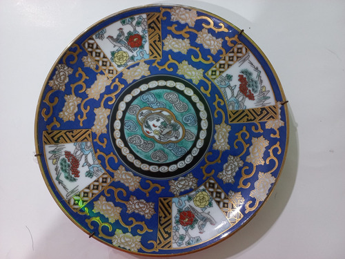 Plato Antiguo Porcelana Tsuji Y Oro 24k Con Soporte 