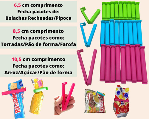 6 Clips Prendedor Seladores Alimentos Vedar Lacrar Saco Batata Bolachas Farofa Doces