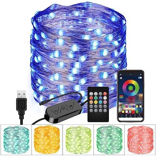 Cadena De Luces De Alambre De Cobre 100 Led, 33 Pies De...