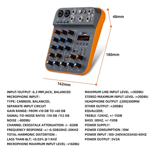 Debra 4 Canais De Interface De Áudio Dj Console Mixer Com
