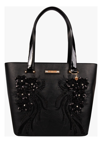 Bolsa Tote Nicole Lee Con Decoración Y Chaquiras Ss24 Color Negro Diseño de la tela Lisa