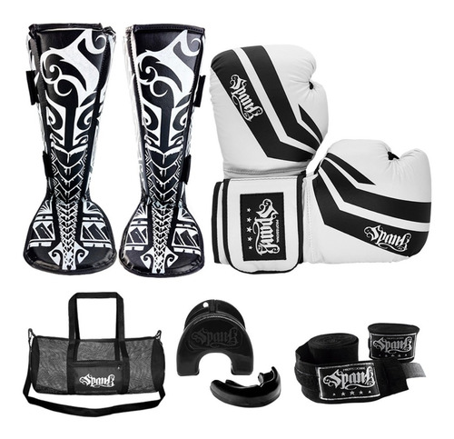 Kit Muay Thai Spank Luva Caneleira Bandagem Bucal Bolsa 