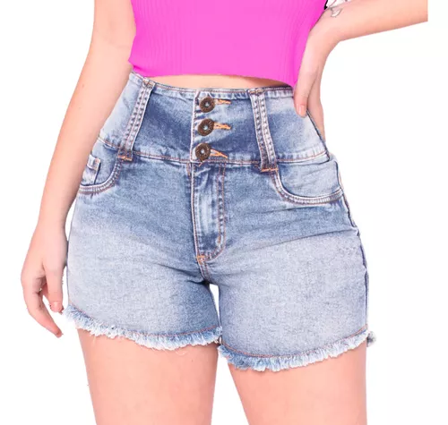 Short Jeans Feminino Cintura Alta E Lycra - Moda Premium