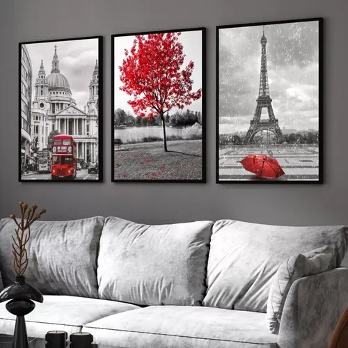 comprar Quadro Londres Árvore Da Vida Vermelha Paris Torre Eiffel