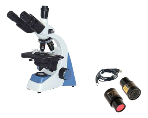 Microscópio Trinocular Acromático + Camera 2,0 Mega Pixels Cor Branco