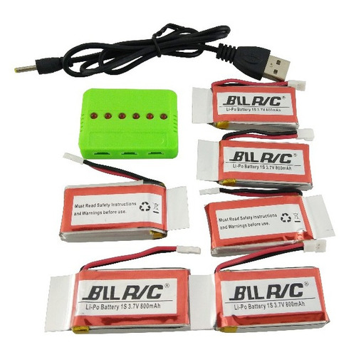 Kit 6 Batería Lipo 3.7 V 800 Mah Cargador Dron Rc Arduino
