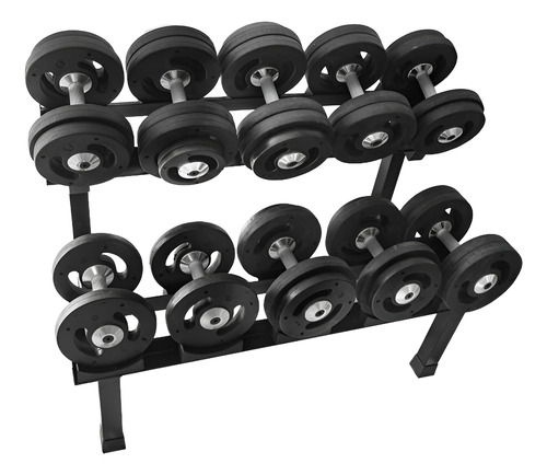 Kit De Dumbbells Injetados Montados (12kg A 30kg) + Suporte