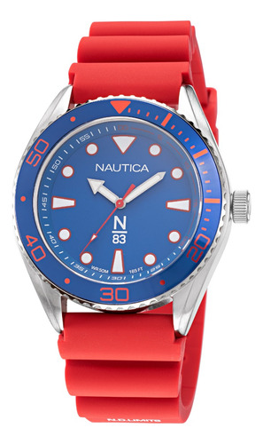 Reloj Nautica Napfws220 Para Hombre Malla Rojo Bisel Azul Fondo Azul