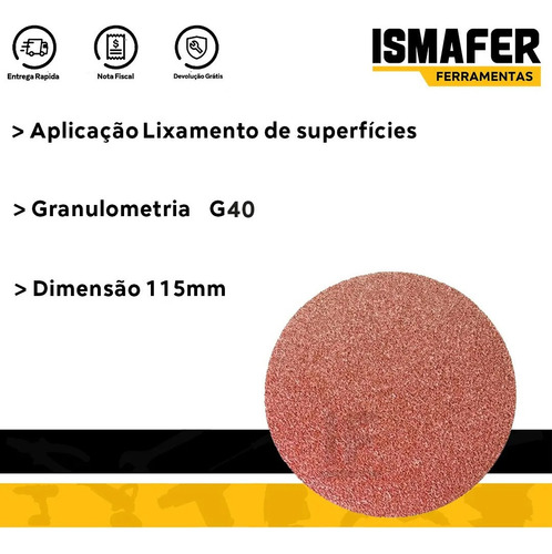 Disco De Lixa Com Velcro Grão 40 115mm 10pçs