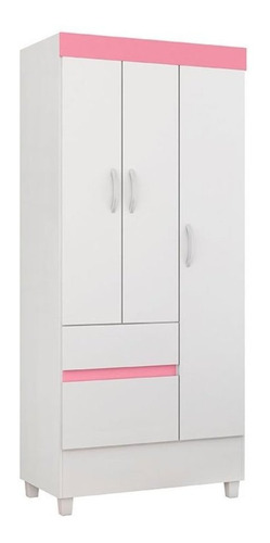 Guarda-roupa Demóbile 3P Wind cor branco/rosa de mdp com 3 portas  de dobradiças