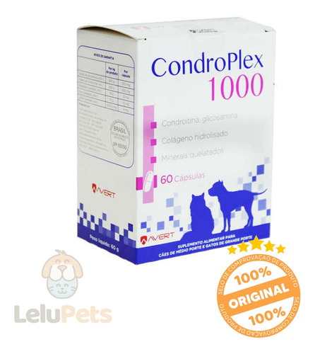 Condroplex 1000 Avert 60 Cápsulas Suplemento Para Cachorro