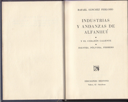 Sanchez Ferlosio Industrias Y Andanzas De Alfanhui 1961