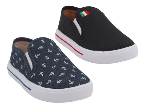 Kit 2 Pares Tenis Infantil Masculino Slip On Calce Fácil