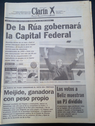 Diario Clarín 1/7/1996 Triunfo De La Rúa Gobernará Capital E