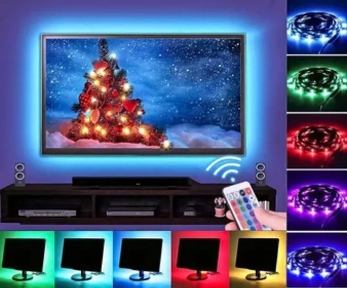 Imagen 4 de 5 de Kit Tira Led 3528 Rgb Con Control Y Fuente Seisa En Caja